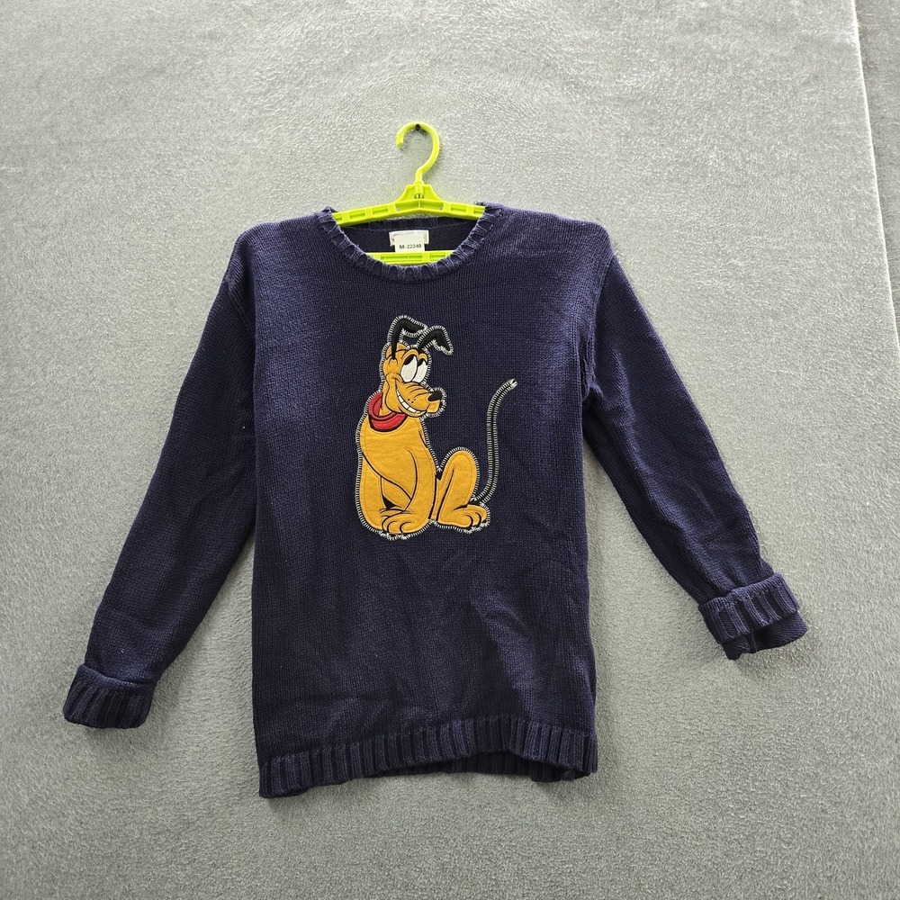 VINTAGE Disney Store Women Sweater XL‎ Navy Embroidered Graphic Pluto Pullover